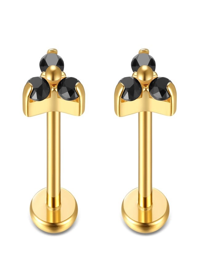 BelezaDosas G23 Titanium Labret Studs 16G Threadless Push-in Press Fit Lip Cluster Tragus Helix Lobe Conch Rook Medusa Cartilage Monroe Earring Push Back Piercing Jewelry (black) - Image 1